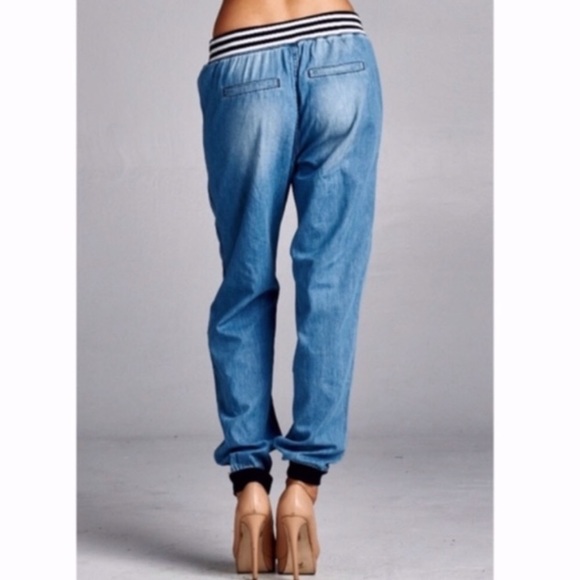 SOLD OUT Light Denim Elastic Waist Jogger Casual Pants - Picture 2 of 2